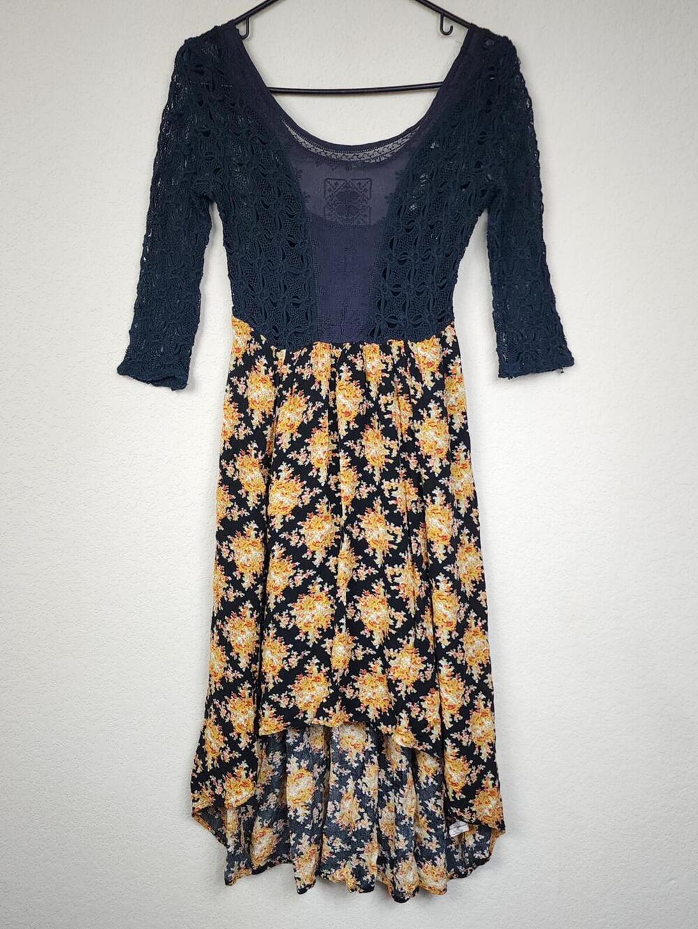 Free People Black Boho High Low Medium Dress